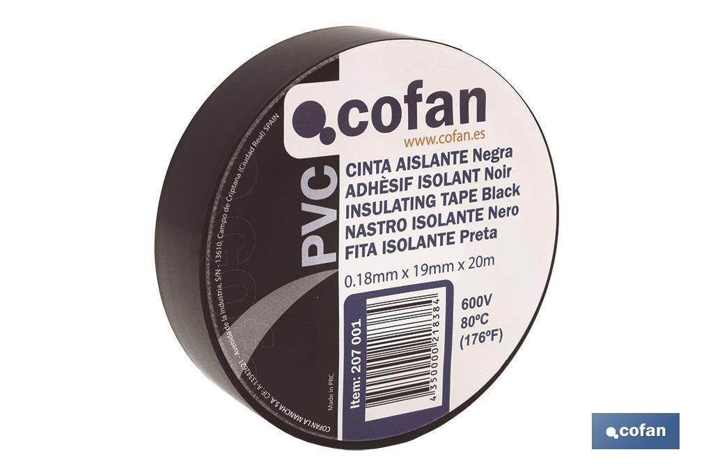 CINTA AISLANTE 180 Micras NEGRA 19mmX20 Metros (PACK: 10 UDS)