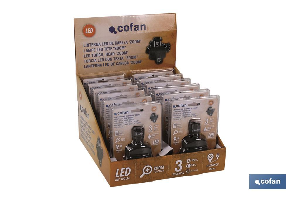 EXPOSITOR 12 UDS LINTERNA LED CABEZA ZOOM (PACK: 1 UDS)