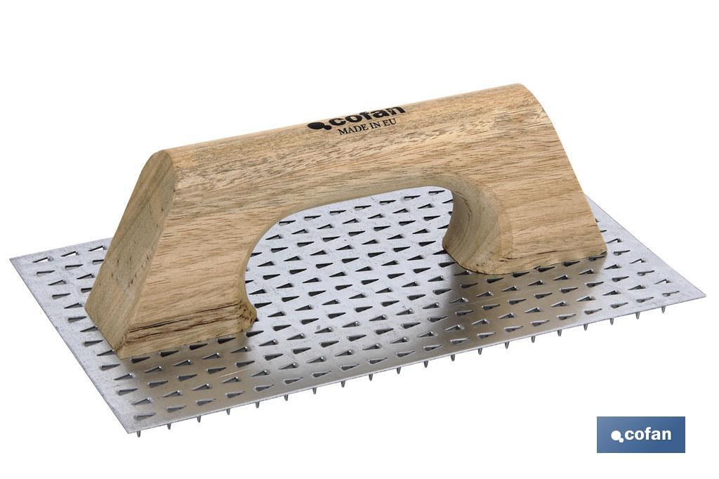 Llana rascador de monocapa | Medidas: 250 x 150 mm | Fabricada en acero inoxidable | Mango de madera