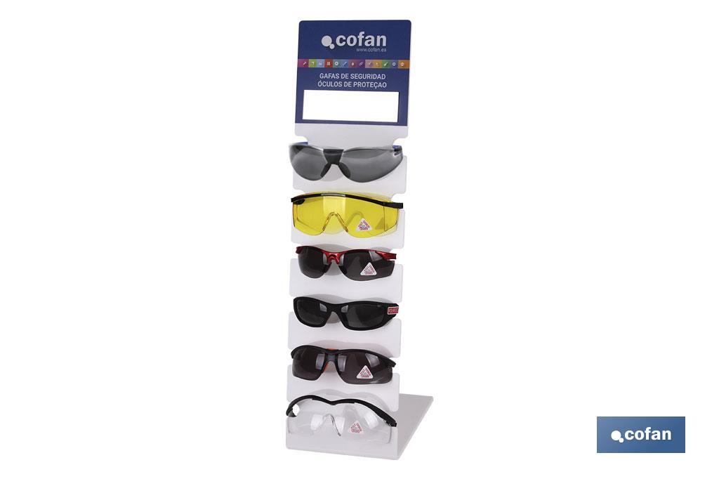Expositor de gafas anti impacto | Incluye pack de 72 gafas de seguridad | Organizador de Gafas para una presentación adecuada
